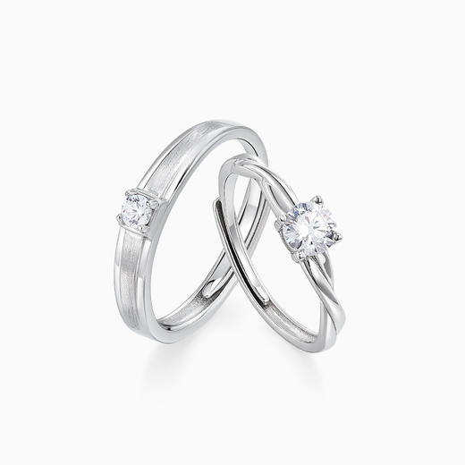 卡蒂罗KADER 耀眼心动 原创设计开口可调节一对 轻奢小众设计浪漫 甜蜜饰爱 S925银/足银999 戒指 男女同款情侣款 银白色 商品图0