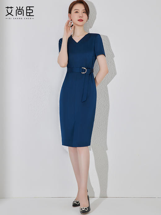 蓝色职业装连衣裙女夏气质修身包臀裙高端商务短袖正装裙子工作服 商品图1