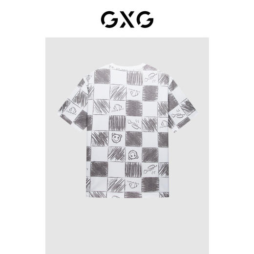 GXG男装 夏热卖纯棉潮搭涂鸦棋盘格创意印花时尚情侣短袖T恤 商品图1