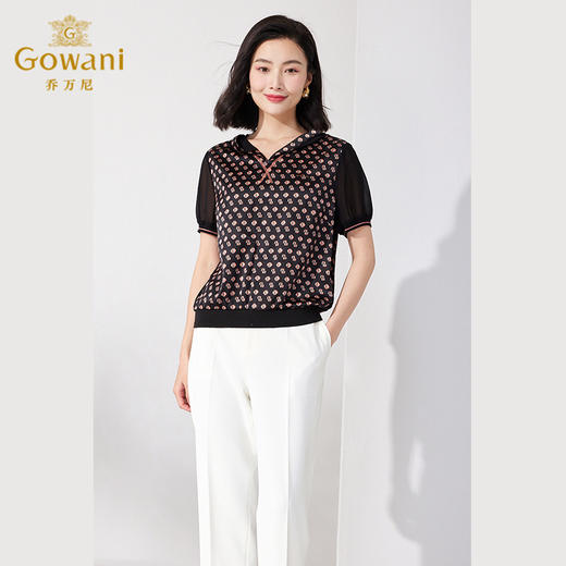 乔万尼真丝衬衫女夏季新品短袖上衣连帽设计ET2C210 商品图3