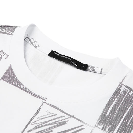 GXG男装 夏热卖纯棉潮搭涂鸦棋盘格创意印花时尚情侣短袖T恤 商品图2