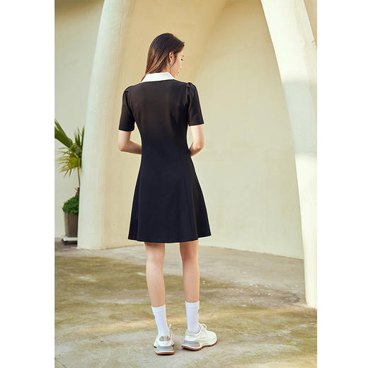 NEELLY纳俪夏季学院风黑色连衣裙女修身显瘦POLO领A字裙小个子潮N23044Y05510 商品图4