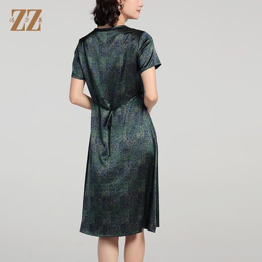 夏季新款 弹力缎印花桑蚕丝真丝短袖连衣裙女E22LS84 商品图4