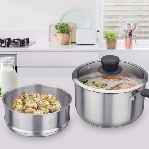 美思工房304不锈钢奶锅泡面锅小煮锅带蒸格套装 商品图5