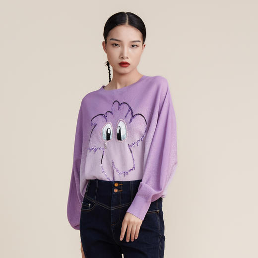 MIIDII谜底2022春趣味图案珠片绣花圆领套头针织衫女221MZ0380 商品图0