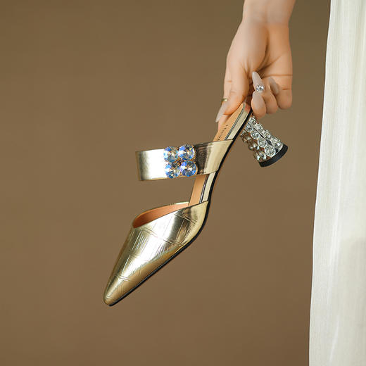 夏季新款，粗跟水钻拖鞋LD-6334 商品图7