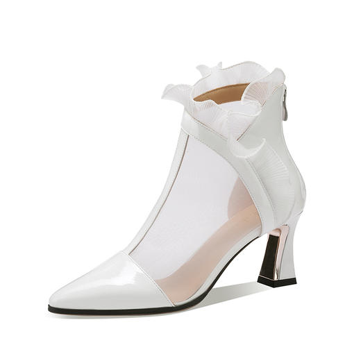 春夏新款，尖头超迁皮拼接网纱后拉链短靴YSML-D787-212 商品图5