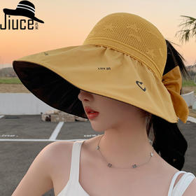 ZQ-M1-M2288夏季黑胶空顶遮阳帽甜美蝴蝶结帽女大沿爱心太阳帽子