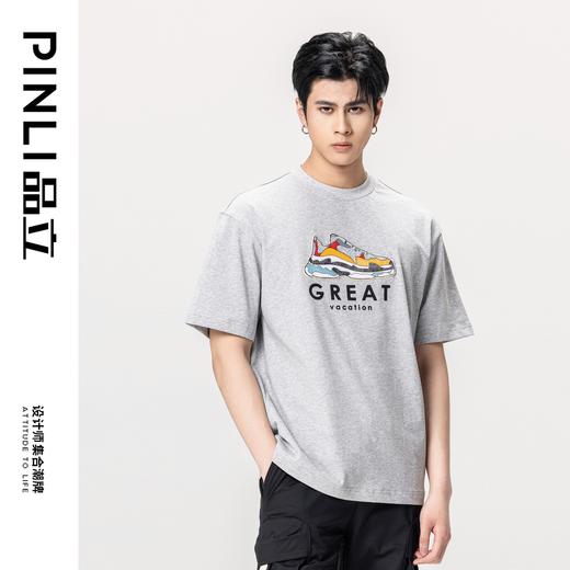 PINLI品立夏季新款纯棉短袖T恤印花休闲体恤上衣BG231111050 商品图2