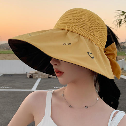 ZQ-M1-M2288夏季黑胶空顶遮阳帽甜美蝴蝶结帽女大沿爱心太阳帽子 商品图5