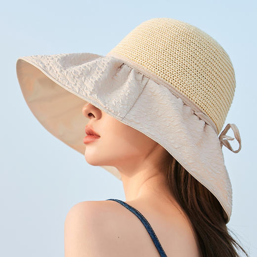 ZQ-X3-M2434拼接遮阳帽女韩版新款泡泡纱大檐渔夫帽休闲潮流帽子 商品图4