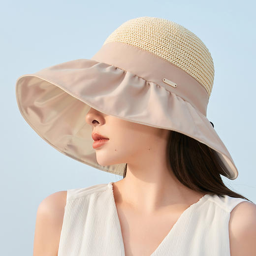 ZQ-X1-M2433新款大檐遮阳帽黑胶渔夫帽时尚拼接显脸小太阳帽 商品图4