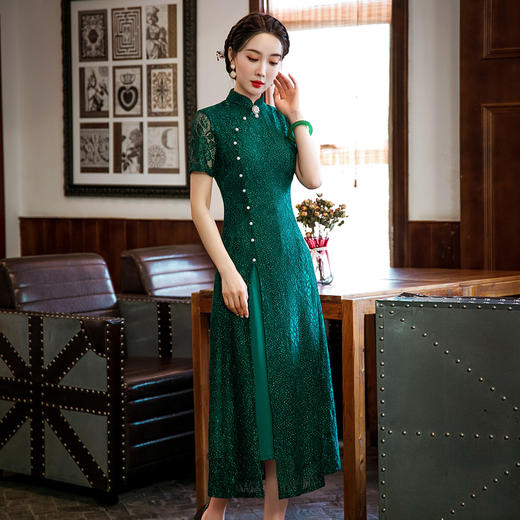 复古气质，长款中国风短袖婚礼宴会改良旗袍连衣裙SYG278 商品图2