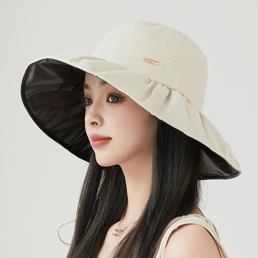 ZQ-q1-M2415夏季薄款大檐遮阳帽黑胶帽简约休闲太阳帽子女 商品图1