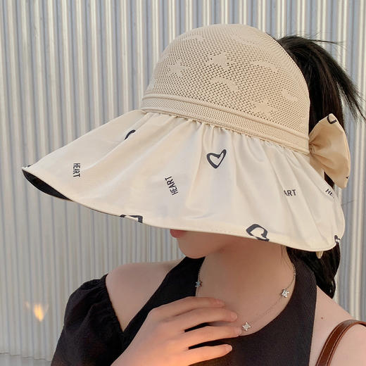 ZQ-M1-M2288夏季黑胶空顶遮阳帽甜美蝴蝶结帽女大沿爱心太阳帽子 商品图1