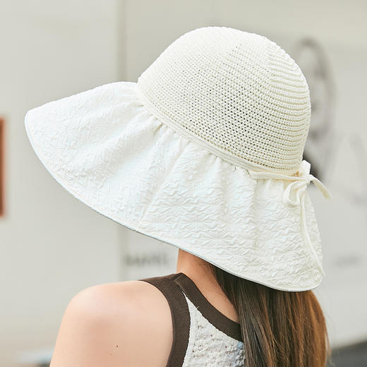ZQ-X3-M2434拼接遮阳帽女韩版新款泡泡纱大檐渔夫帽休闲潮流帽子 商品图1
