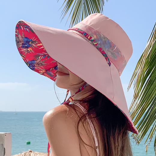 ZQ-X2-M2446帽子女夏季新款印花渔夫帽户外防风大檐帽遮脸太阳帽 商品图2