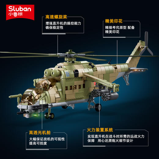 小鲁班积木军事MI24武装运输直升机飞机拼装儿童益智玩具男孩礼物 商品图1