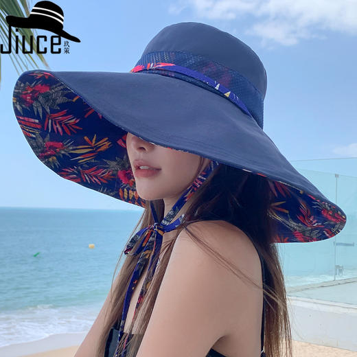 ZQ-X2-M2446帽子女夏季新款印花渔夫帽户外防风大檐帽遮脸太阳帽 商品图0