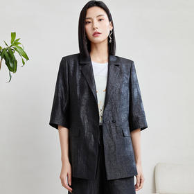 玳莎【龟裂纹香云纱】七分袖西装女2023年夏季新款通勤重磅桑蚕丝外套  DB37203