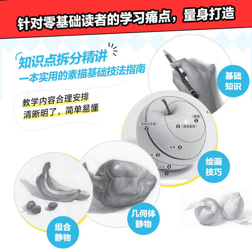 素描基础教程实战练习 新手自学入门 素描基础教程素描书入门自学铅笔素描线条几何静物速写铅笔绘画素描画册 商品图3