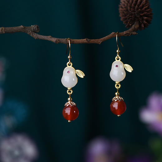 JGL-03220320小兔子耳环仿玉质耳坠女新中式汉服旗袍耳饰饰品耳环 商品图2