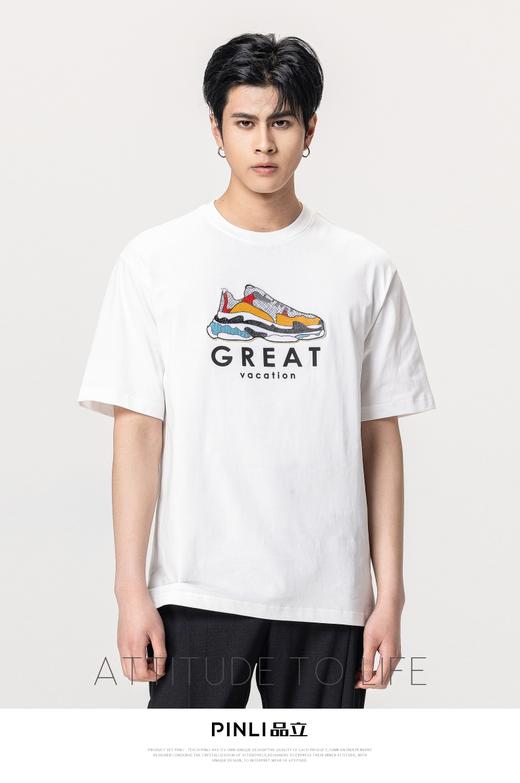 PINLI品立夏季新款纯棉短袖T恤印花休闲体恤上衣BG231111050 商品图0