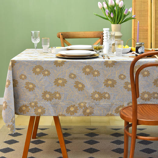 太阳菊系列方形桌布田园清新纯棉复古台布 商品图0