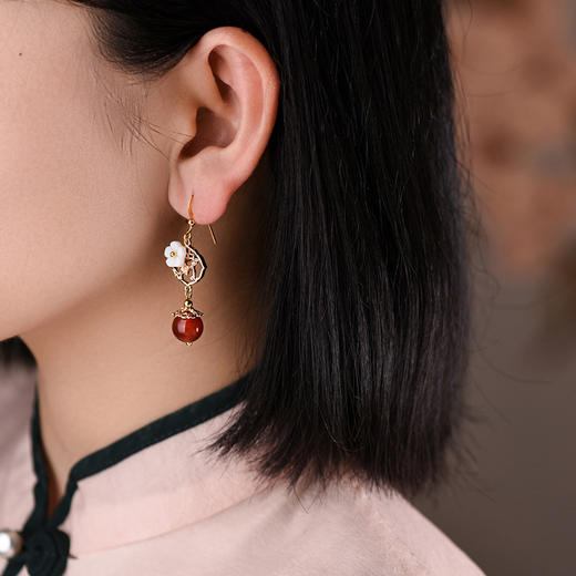 JGL-03220327古风耳环贝壳花手工耳坠红玛瑙简约日常耳环女耳环 商品图1