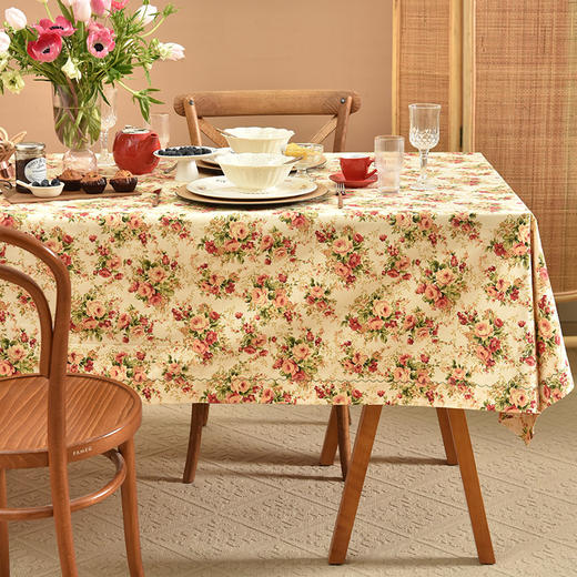 月光玫瑰系列方形桌布美式田园餐厅桌布 商品图0