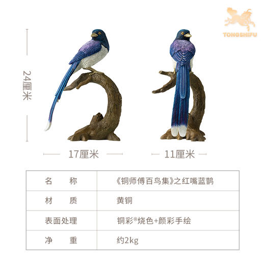 铜师傅 铜摆件《铜师傅百鸟集》之红嘴蓝鹊 铜工艺品 家居饰品摆件 商品图4