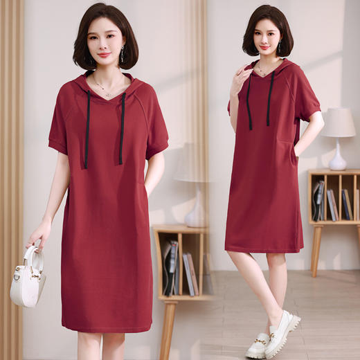 时尚休闲，纯色直筒卫衣裙大码宽松连帽连衣裙HR-WH6809 商品图7