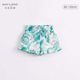马克珍妮夏装女童蝴蝶结腰头纯棉花边短裤 儿童裤子220661