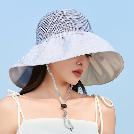ZQ-X3-M2434拼接遮阳帽女韩版新款泡泡纱大檐渔夫帽休闲潮流帽子 商品图3