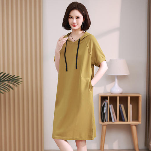 时尚休闲，纯色直筒卫衣裙大码宽松连帽连衣裙HR-WH6809 商品图0