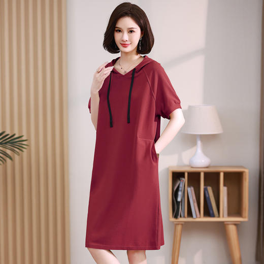 时尚休闲，纯色直筒卫衣裙大码宽松连帽连衣裙HR-WH6809 商品图2