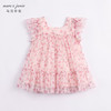 马克珍妮新款夏装 女童粉色碎花蝴蝶袖网纱连衣裙230818 商品缩略图1