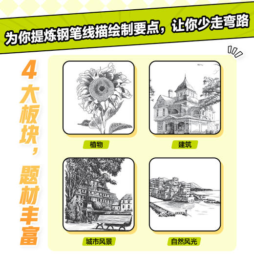 钢笔线描基础教程实战练习 新手自学入门 钢笔画教程书钢笔画手绘表现技法黑白钢笔画速写植物建筑城市风景描摹本素描线描素材 商品图3