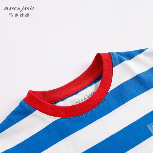 马克珍妮新款夏装 男童学院风条纹纯棉短袖T恤230698 商品图3