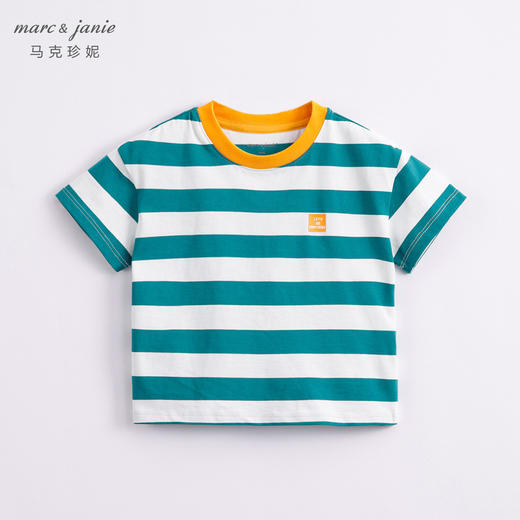 马克珍妮新款夏装 男童学院风条纹纯棉短袖T恤230698 商品图1
