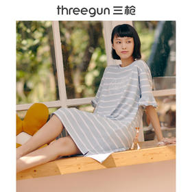 Threegun三枪 【彩条水柔棉】圆领短袖女士家居裙睡裙-70431A011