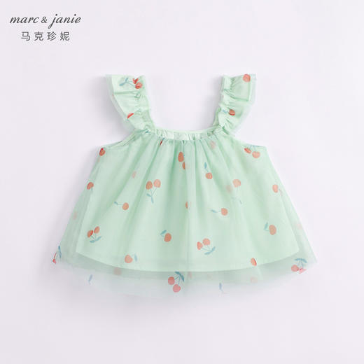 马克珍妮新款夏装 女童趣味樱桃网纱花边吊带小衫231056 商品图1