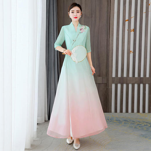 夏季新款，中式茶服连衣裙女时尚中国风复古改良款长裙AHM-thfs9160 商品图0