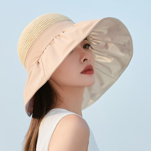 ZQ-X1-M2433新款大檐遮阳帽黑胶渔夫帽时尚拼接显脸小太阳帽 商品图2