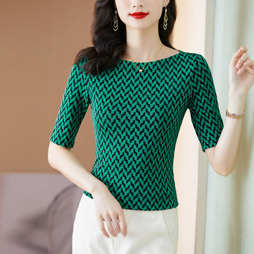 新款一字领经典修身百搭T恤网纱打底衫K-301H9513 商品图3