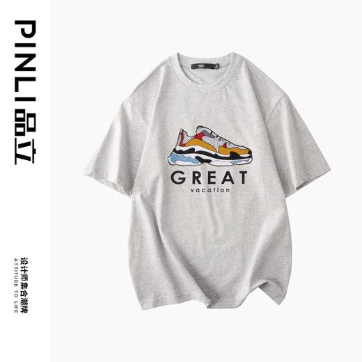 PINLI品立夏季新款纯棉短袖T恤印花休闲体恤上衣BG231111050 商品图3