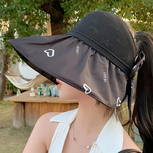 ZQ-M1-M2288夏季黑胶空顶遮阳帽甜美蝴蝶结帽女大沿爱心太阳帽子 商品图2