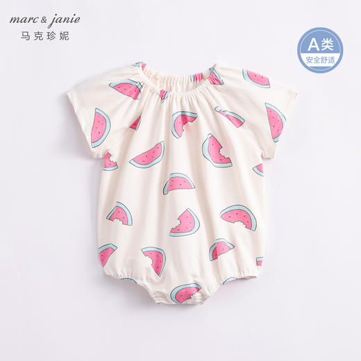 马克珍妮新款夏装 女宝宝花边袖水果图案连体衣230926 商品图1
