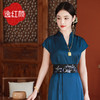 2025年夏季新款中式连衣裙女红蓝色复古气质修身中长款V领莞莞 商品缩略图0