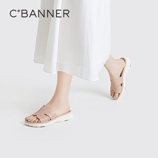 千百度女鞋夏季凉拖鞋沙滩海边外穿休闲高级感拖鞋真皮 A23309330 商品图2